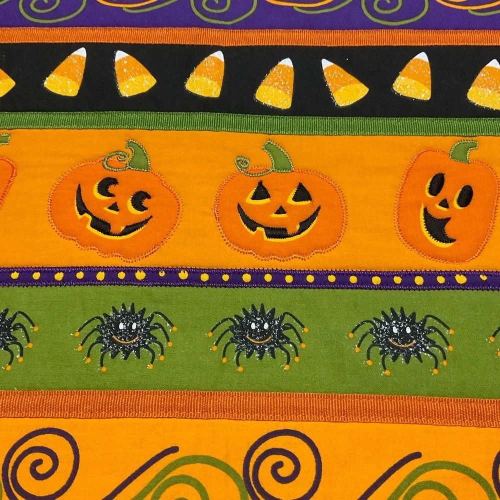 Halloween Placemats Set of 6 18” X 13.5” Glitter Orange Green Spider Candy Corn